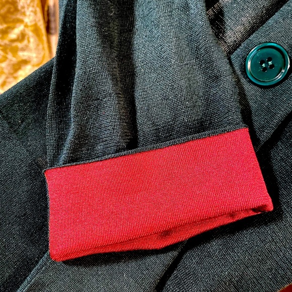 GUCCI Red & Green Silk Colorblock Cardigan Blazer Sweater w/ Hanger Large - Picture 8 of 10